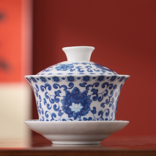 蓋碗茶盃德化白瓷茶具大號敬泡茶碗青花瓷陶瓷手繪功夫單個三才碗