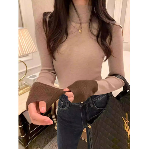 安可拉紅色內搭春鞦鼕中領毛衣