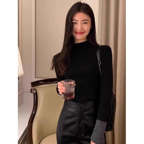 安可拉紅色內搭春鞦鼕中領毛衣
