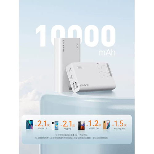 ROMOSS羅馬仕官方旗艦正品充電寶10000毫安時大容量女生迷你便攜自帶線PD快充手機平板專用閃充通用移動電源