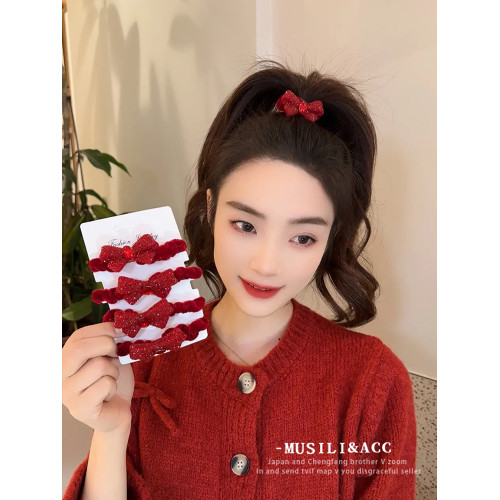 新年紅色頭繩女2024新款高端橡皮筋紥頭發繩高彈力耐用皮套發圈飾