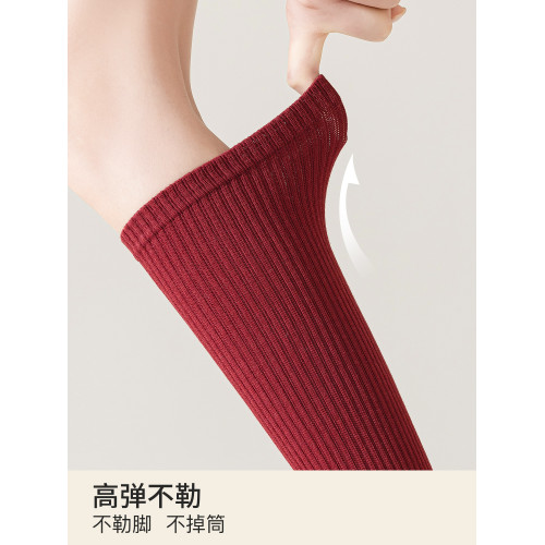 蛇年本命年紅襪子女款鞦鼕純棉中筒襪大紅色過膝長筒襪鼕季小腿襪