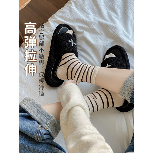 襪子女網紅款長筒復古條紋襪子