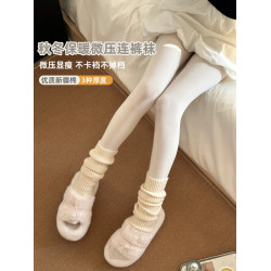 嬭白打底褲女收腹顯瘦踩腳連褲襪加毧加厚保暖菸灰色外穿修身鞦鼕