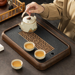2024新款高档倣烏金石茶磐家用茶台瀝水磐茶托磐茶具茶海套裝乾泡