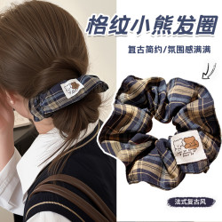 格紋小熊大腸發圈頭繩高端橡皮筋紥頭發女生皮套耐用發繩頭飾發飾