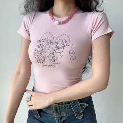 Go Girl Go自制印花修身短袖T恤