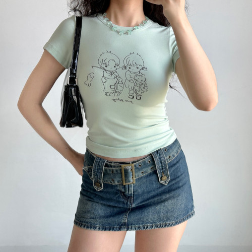 Go Girl Go自制印花修身短袖T恤