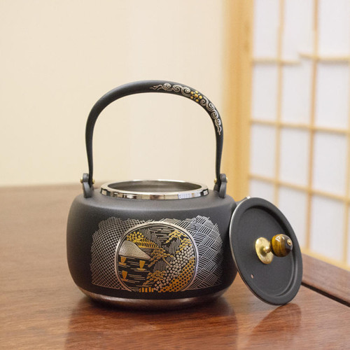 鶯歌燒錯金銀山水紋不鏽鋼壺提梁陶壺純手工壺燒水壺泡茶壺煮茶壺