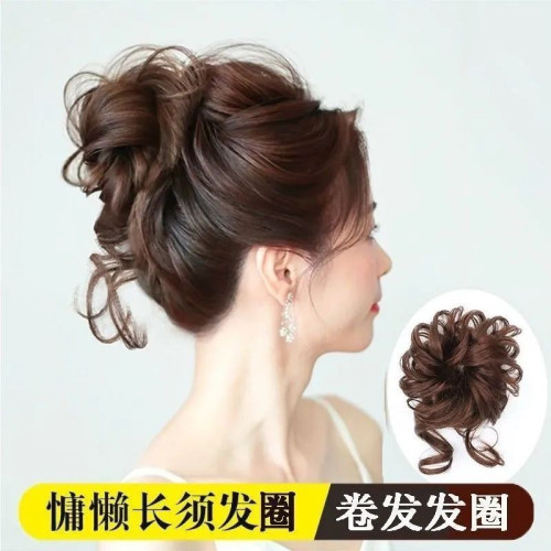 慵嬾風抓夾款花苞丸子頭女自然蓬松長須發包假發套馬尾假發圈發夾