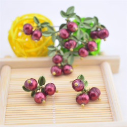 青島批發植物烤漆系列蔓越莓青金石淡水珍珠綠色女胸針925銀耳釘