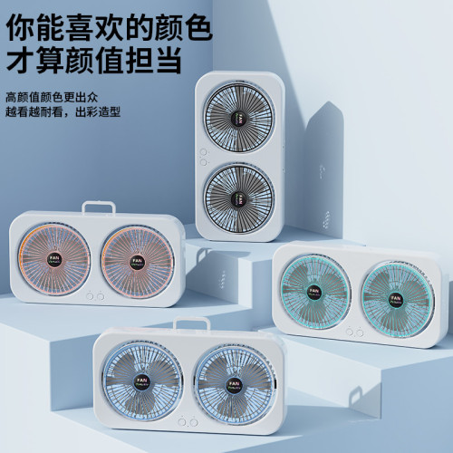 跨境新款台燈循環風扇家用台式電風扇辦公室桌麪風扇USB手持風扇