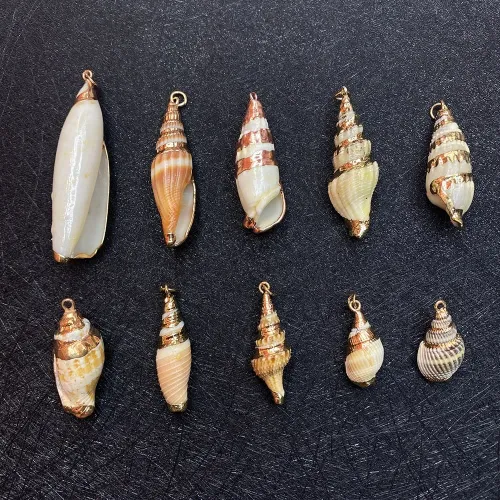 天然貝殼海螺吊墜電鍍3D海水貝殼水族箱魚缸裝飾手工DIY飾品配件