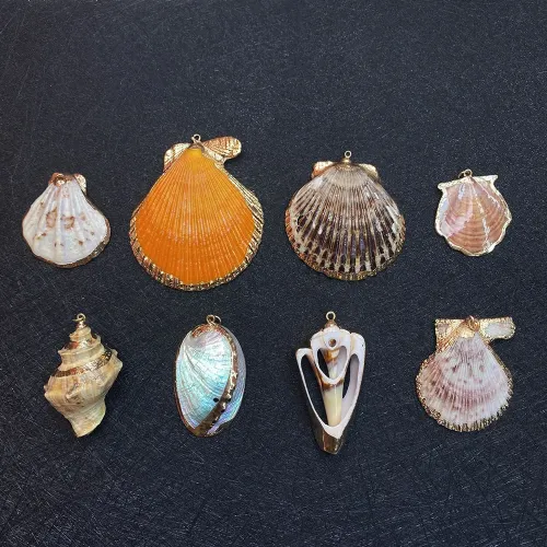 天然貝殼海螺吊墜電鍍3D海水貝殼水族箱魚缸裝飾手工DIY飾品配件
