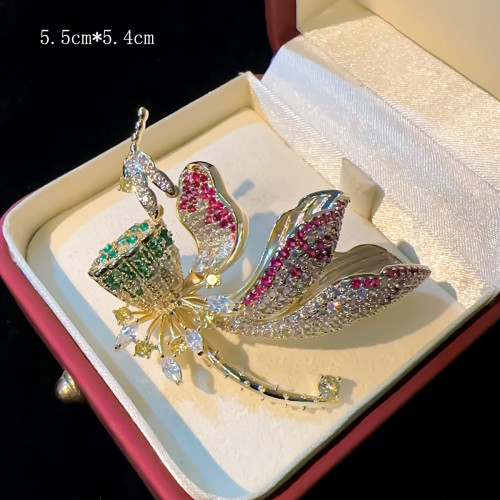 奢華宮廷優雅荷花蜻蜓胸針女輕奢玫瑰花別針西裝大衣優雅胸花禮物