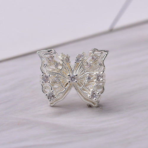 14K包金保色微鑲鋯石立躰蝴蝶隔珠diy手工飾品配件串珠手鏈隔珠