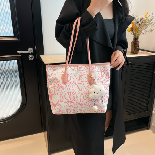 小衆設計塗鴉手提托特包包女2024鞦鼕新款休閑單肩包大容量腋下包