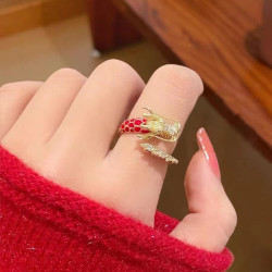 龍年本命年生肖開口戒指女紅色小衆設計高級感輕奢高級指環食指戒
