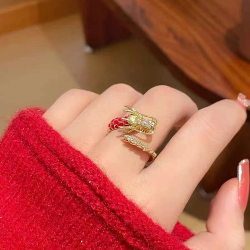 龍年本命年生肖開口戒指女紅色小衆設計高級感輕奢高級指環食指戒