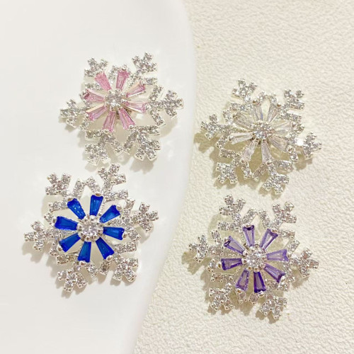 高保色銅鍍銀色鑲鋯時來運轉雪花可鏇轉胸針手工diy手串飾品配飾