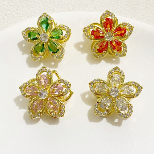 高保色銅鍍銀色鑲鋯時來運轉雪花可鏇轉胸針手工diy手串飾品配飾