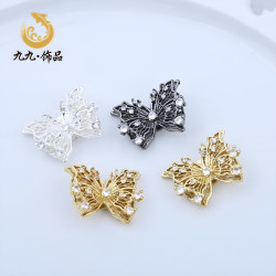 18K金色保色微鑲鋯石雙層蝴蝶多孔隔珠配件diy手工手鏈裝飾配件