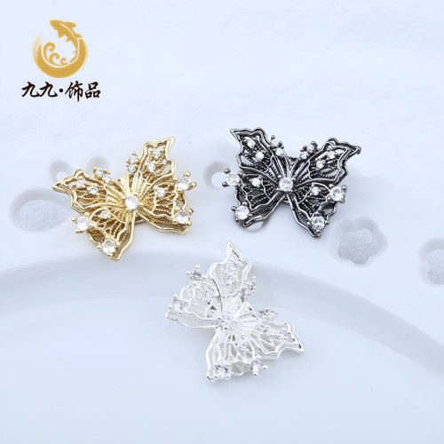 18K金色保色微鑲鋯石雙層蝴蝶多孔隔珠配件diy手工手鏈裝飾配件