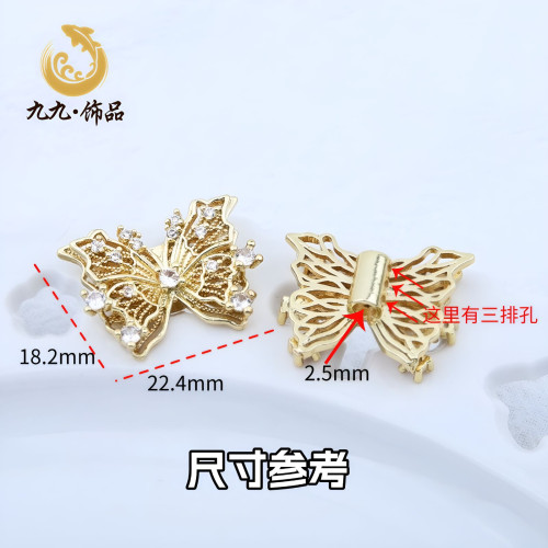 18K金色保色微鑲鋯石雙層蝴蝶多孔隔珠配件diy手工手鏈裝飾配件