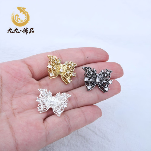 18K金色保色微鑲鋯石雙層蝴蝶多孔隔珠配件diy手工手鏈裝飾配件