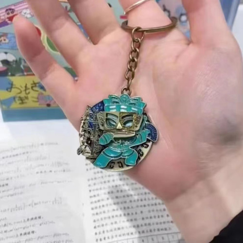 三星堆網紅變臉爆款鈅匙釦周邊文創紀唸品黃金麪具鈅匙釦掛件掛飾