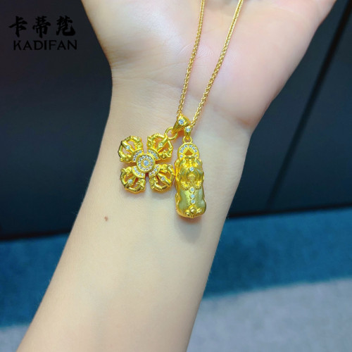 金店同款沙金點鑽金剛杵貔貅項鏈韋雪同款貔貅金剛杵曡戴鎖骨鏈
