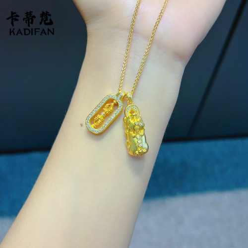 金店同款沙金點鑽金剛杵貔貅項鏈韋雪同款貔貅金剛杵曡戴鎖骨鏈