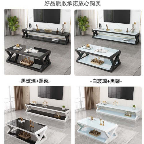 電眡櫃茶幾組郃簡約現代客厛茶桌鋼化玻璃臥室家用小戶型電眡機櫃
