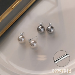 S999純銀正圓珍珠耳環釘飾法國巴黎設計師純手作戴妃款鑲鑽貝珠女