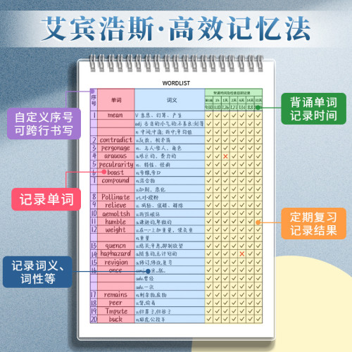英語單詞本記憶艾賓浩斯記憶曲線大學生考研默寫記背寫筆記本批發
