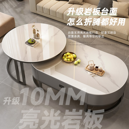巖板茶幾客厛家用輕奢現代茶桌2024新款橢圓形高級感小戶型茶幾桌