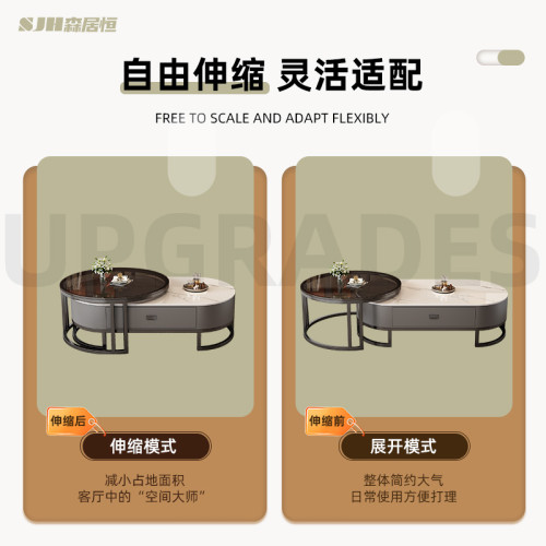 巖板茶幾客厛家用輕奢現代茶桌2024新款橢圓形高級感小戶型茶幾桌