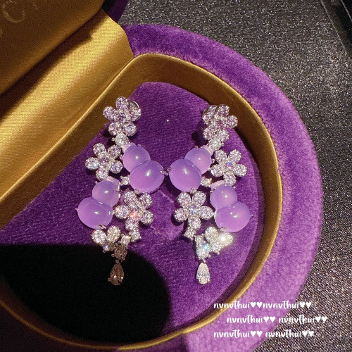 馬達加斯加紫玉髓玫瑰花葫蘆福祿耳環 新中式 繁花紫玉髓葫蘆耳墜
