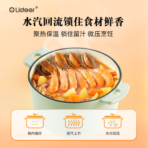 飯釜琺瑯鑄鐵鍋19cm搪瓷煮鍋家用深燒鍋燉鍋湯鍋不沾鍋電磁爐