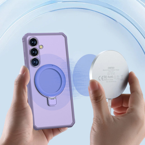 適用三星S24FE手機殼磨砂膚感硬殼GalaxyS24FE磁吸支點支架手機殼