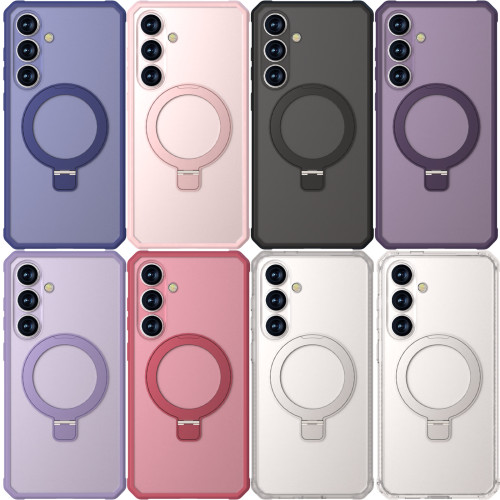 適用三星S24FE手機殼磨砂膚感硬殼GalaxyS24FE磁吸支點支架手機殼