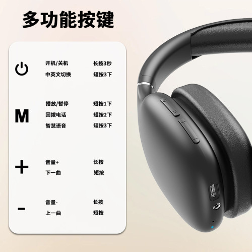 真無線頭戴式藍牙耳機不漏音高音質降噪遊戯大耳麥長續航2024新款