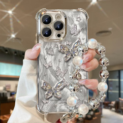 適用蘋果16手機殼立體閃鑽蝴蝶iPhone15小衆高級感13四角防摔電鍍