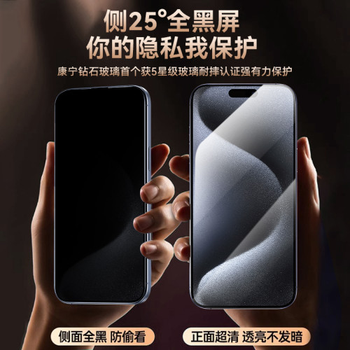 適用蘋果15promax防媮窺鋼化膜iPhone16pro手機膜13全屏14無塵倉