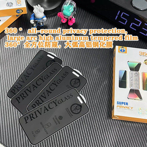 人頭猩360防窺適用iPhone16E高鋁全屏防靜電16/15/14/13/12鋼化膜