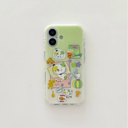 小清新暈染綠色貓咪適用iphone16promax手機殼蘋果15/14/13max女