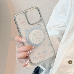 清新適用蘋果15promax手機殼iphone16電鍍13磁吸14小藍花支架12硬