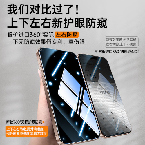 360度蘋果防窺膜適用蘋果16防窺鋼化膜iPhone14蘋果手機膜防媮窺3