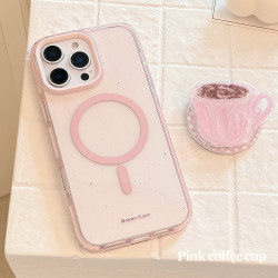 磁吸支架適用蘋果16promax手機殼粉色咖啡杯iPhone15防摔1413