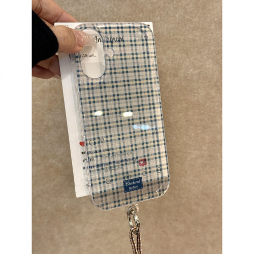 簡約藍格紋蘋果16promax手機殼iPhone15/14輕奢13/12ins風11軟殼